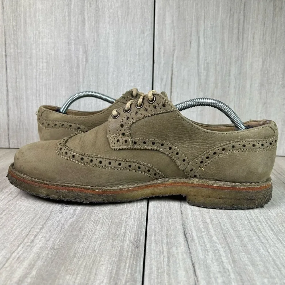 Frye Tan Olive Leather Brogue Wingtip Derby Oxford Dress Shoes Size 10 D